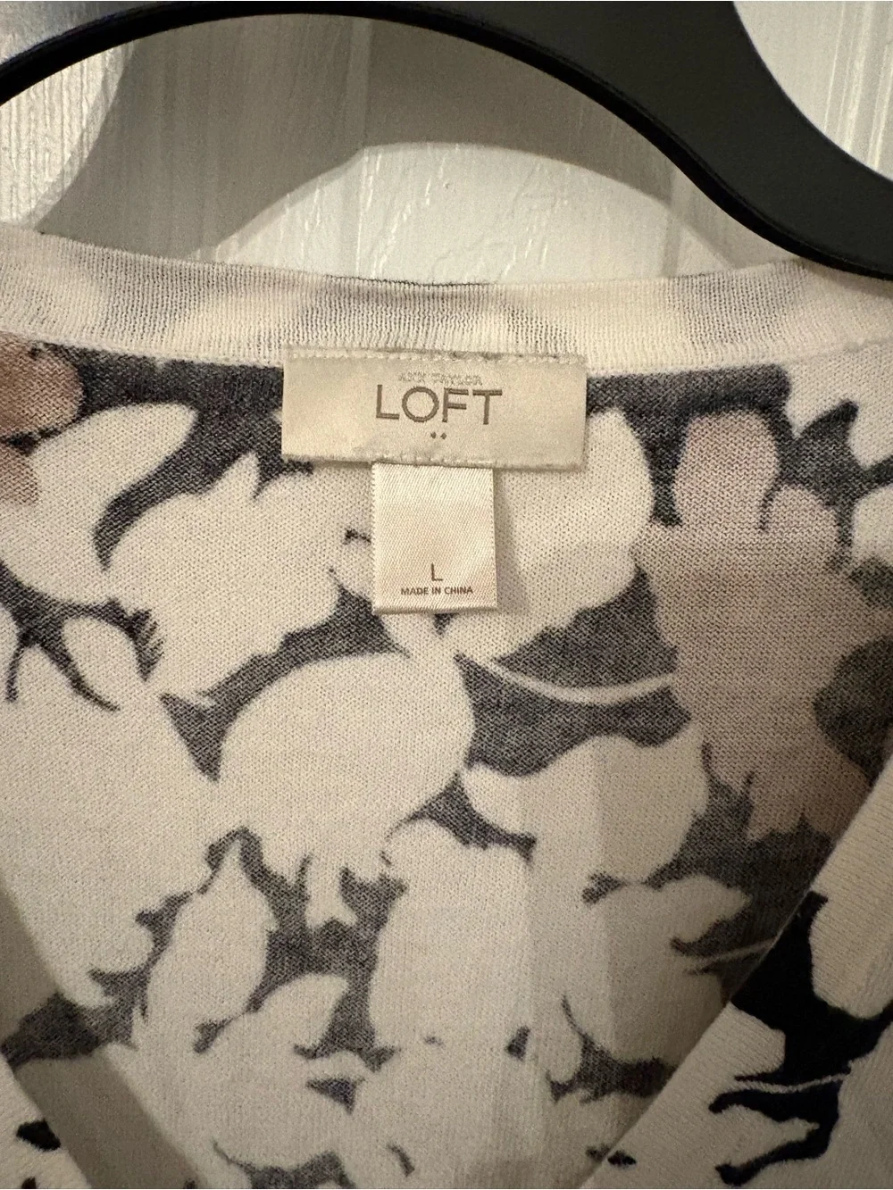 LOFT Black White & Brown Floral V-Neck Cardigan